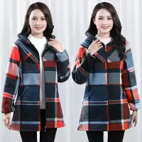 女棉袄罩衣收腰显瘦羽绒服罩衣围裙 冬季加绒加厚外套长袖工作服 灰色格子[不是棉袄 连帽罩衣] M(适合80-105斤以内