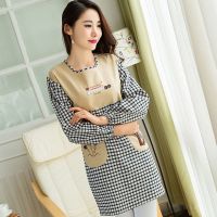 家居厨房防水防油围裙韩版时尚长袖围裙成人罩衣棉麻工作服背带裙 黑色长袖