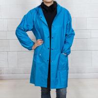 男士女拉链罩衣成人轻度防水防油烟围裙连帽大人工作服厨房长袖 天蓝色 按扣款 2XL