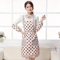 围裙女可爱时尚韩版袖套套装防水防油双层加厚背带罩衣成人围腰 大波点 单件围裙(无袖套)