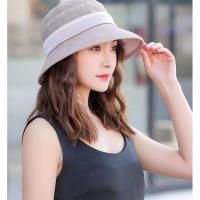 防晒帽子女夏季圆脸盆帽女士韩版折叠太阳帽百搭遮阳帽小沿渔夫帽 翻花蝴蝶结盆帽-卡其色