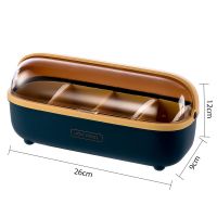 调料盒组合套装四格一体厨房用品盐罐家用大全多格带盖收纳调味盒 圆蓝[格子可拆]赠4个勺子-四格