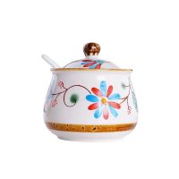 调料盒套装家用组合装厨房用品调味罐盐盒子收纳盒佐料盒陶瓷日式 初芯红花单个(送勺子)400g