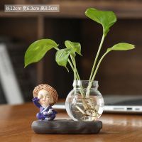 创意水培器皿花盆透明花瓶花器玻璃绿萝水养植物容器桌面卡通摆件 小和尚[不看]