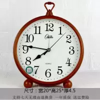 康巴丝新款欧式闹钟挂钟静音座挂一体时尚创意客厅卧室石英钟表 欧式简约黄木纹