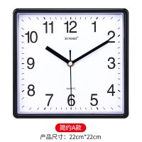 方形静音挂钟客厅钟表卧室挂表现代简约时钟创意家用时尚石英钟表 黑色 21*20厘米