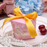 新款森系喜糖盒欧式创意高档清新礼盒婚礼宝宝满月钻石大理石糖盒 大理石粉+金丝带 小号[20个装]