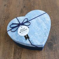ins风大理石心形礼盒创意发光生日礼物盒香水可乐罐包装盒送男生 蓝心形大理石+碎纸卡 15*13*5.5cm小号