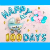 儿童生日派对装饰背景墙布置气球宝宝满月一周岁百日宴会男孩女孩 男宝百天