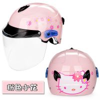 电动车摩托车头盔男女通用四季半覆式防晒可爱安全帽头盔夏款头盔 222粉色小花透明镜片