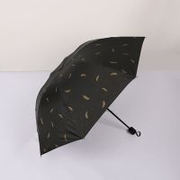 雨伞防晒两用新款羽毛伞黑胶遮阳三折全自动晴雨伞防紫外线太阳伞 手动羽毛一黑色