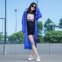 长款雨衣成人儿童雨衣男户外电动车风衣连体雨衣单人雨披女防暴雨 蓝-350克-PVC长衣 XXL