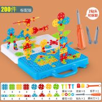 儿童益智玩具建构拼插拼图积木拧螺丝钉电钻拼装工具箱男女3孩6岁 双面盒+196颗粒+手动螺丝扳手