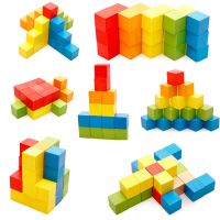 儿童原木大颗粒积木拼装3-4-6宝宝益智婴儿1-2岁男孩女孩木质玩具 23粒正方体积木[四个颜色]