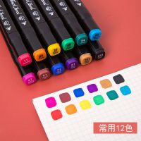 学生儿童水彩笔48色彩色笔手账学习用品画笔双头马克笔套装便宜 [学生用]黑杆12色