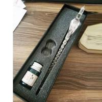 [送书签]夜光玻璃水蘸笔礼盒钢笔画画笔水晶笔琉璃笔生日礼物 小礼盒玻璃笔+1瓶墨水+笔搁 半透明冰蓝