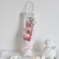 妇女节满天星干鲜花束透明手提袋ins单支玫瑰袋子鲜花带包装礼物 粉色康乃馨+黄玫瑰+手提袋
