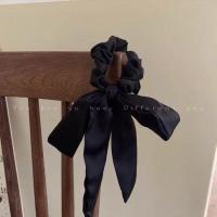 希腊少女~氛围感天使花草窄长条丝巾法式气质复古时髦ins绑发飘带 黑色发带