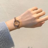 链条手表女生简约石英表小巧细钢带小清新森女系复古文艺韩版学生 咖带咖盘 送精美表盒+调表器+电池