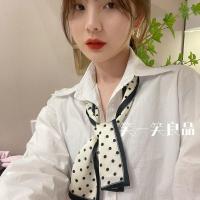 韩版新款波点丝巾百搭小长巾发带复古气质双面丝巾护颈领巾女 黑白波点