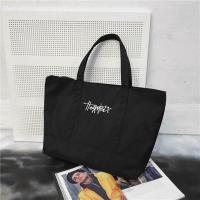 帆布手提袋男小众托特包夏季大容量购物袋结实通勤挎包男士单肩包 黑色拉链款