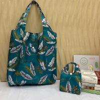 超市环保购物袋便携式防水加厚买菜包轻便小号折叠手提袋带按扣子 绿色羽毛 39*33CM