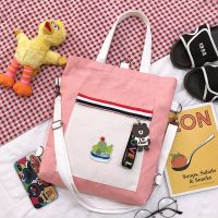 帆布包女单肩2019新款韩版斜挎ins中包百搭手提袋学生上课双肩包 C款多用可双肩粉色(收藏关注送挂件)