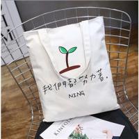 手提包帆布包女文艺简约布袋子韩版单肩包购物袋时尚学生装书袋子 白色 随机发(不指定颜色图案 不接受退款)