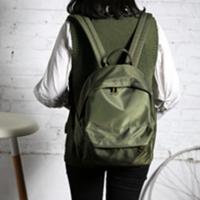 日版古着感少女书包女 双肩包大学生韩国森系简约百搭ins帆布背包 纯色版军绿色