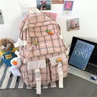 书包女韩版校园原宿初高中学生森系背包百搭ins大容量帆布双肩包 单包 粉色