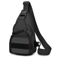 战术胸包男帆布水壶旅游户外多功能大容量韩版休闲迷彩单肩斜挎包 6019【黑色】 送魔术贴