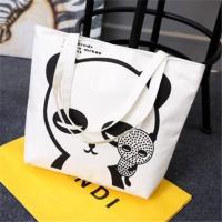 单肩帆布包女文艺简约布袋子休闲手提包购物袋文艺学生书包补习包 白款-暴力熊猫