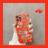 喜庆东北大花布适用iphone11/12pro max苹果12手机壳xs max全包软 满屏绿叶花朵 红底 苹果12mi