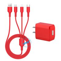 加长2米一拖三充电器数据线多功能头三合一苹果typec华为安卓通用 木槿红 1米[一拖三线]