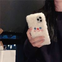 秋冬可爱毛绒笑脸OPPOr17手机壳a5a8a9a11毛茸茸r15reno软a72情侣 [ 腮红笑脸]毛绒白底 k7