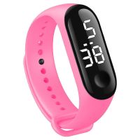 [游泳防水]韩版学生尼龙带手环黑科技手表男女LED夜光电子表 3代白灯粉红(防水)