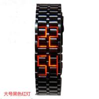 二进制LED双排灯钨钢表合金熔岩表防水表情侣表男女学生表电子表 大号黑色红灯熔岩表 不防水的[手表+说明书]