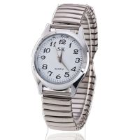 中老年人手表女防水老人表男表女表情侣腕表大数字弹簧钢带石英表 白面大号 气泡袋+电池