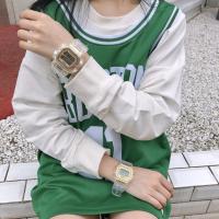 ins独角兽手表女中学生韩版简约潮流BEIRSUTE防水情侣透明电子表 大号金色框 送电池