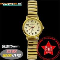 WEILS中老年手表 男式女式荧光夜光大数字精钢防水老人表礼盒 金色(小号)