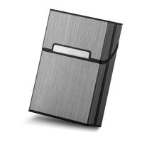usb充电金属烟盒打火机 创意个性超薄男士充电打火机一体便携防风 光板黑拉丝(不带打火机)