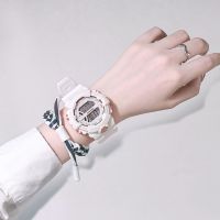 樱花粉少女心独角兽手表ins学院风男女中学生韩版简约防水电子表 白色(闹钟+星期+日期+计时+夜光) 手表+电池