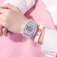 手表女ins可爱韩版简约初高中学生独角兽方形防水情侣透明电子表 白盘 手表(收藏送电池)