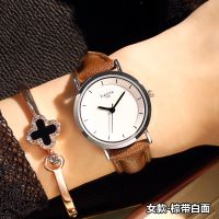 韩版时尚简约潮手表男女士学生防水情侣表女表休闲复古男表石英表 1096(无夜光)棕带白面女款