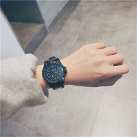 青少年非机械手表潮男女学生中性时尚休闲蓝光玻璃大盘个性石英表 镜面蓝玻璃时尚黑 套餐一:手表+手环+电池