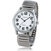 老人大数字表盘石英钢带手表中老年人男女款情侣妈妈商务防水夜光 弹簧男款