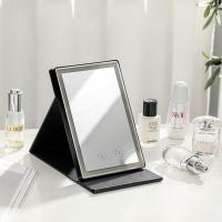 HUDAMOJI皮质蓝牙led化妆镜子ins便携可折叠带灯充电学生宿舍桌面 黑色pu十字纹充电电款不带蓝牙功能