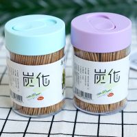 碳化牙签家用竹牙签批发高档竹子牙签儿盒装剔牙神器家庭装超细 高温消毒无硫无异味 买1罐发2罐 共1000支-