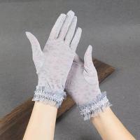 春夏季防晒手套女薄款豹纹性感蕾丝短款防紫外线户外旅游复古优雅 灰色1双