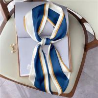 21款女神fan时尚印花窄长条丝巾春夏装饰领巾锁骨小围巾发带绑包 2色双拼-蓝色 15*150cm